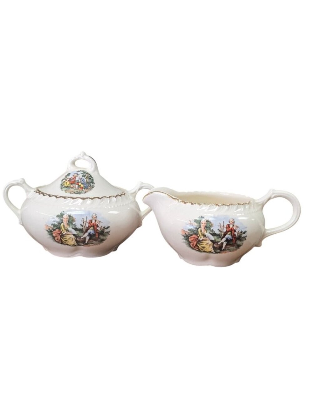 Harker Pottery 22K Gold Sugar Bowl & Creamer Set – Courting Couple Vintage